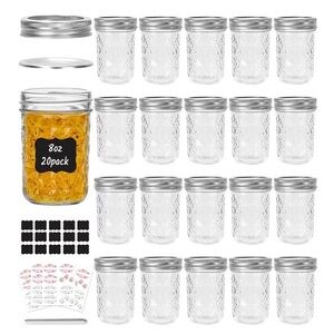 Glass Mason Jars with Silver Lids - 20 Pack